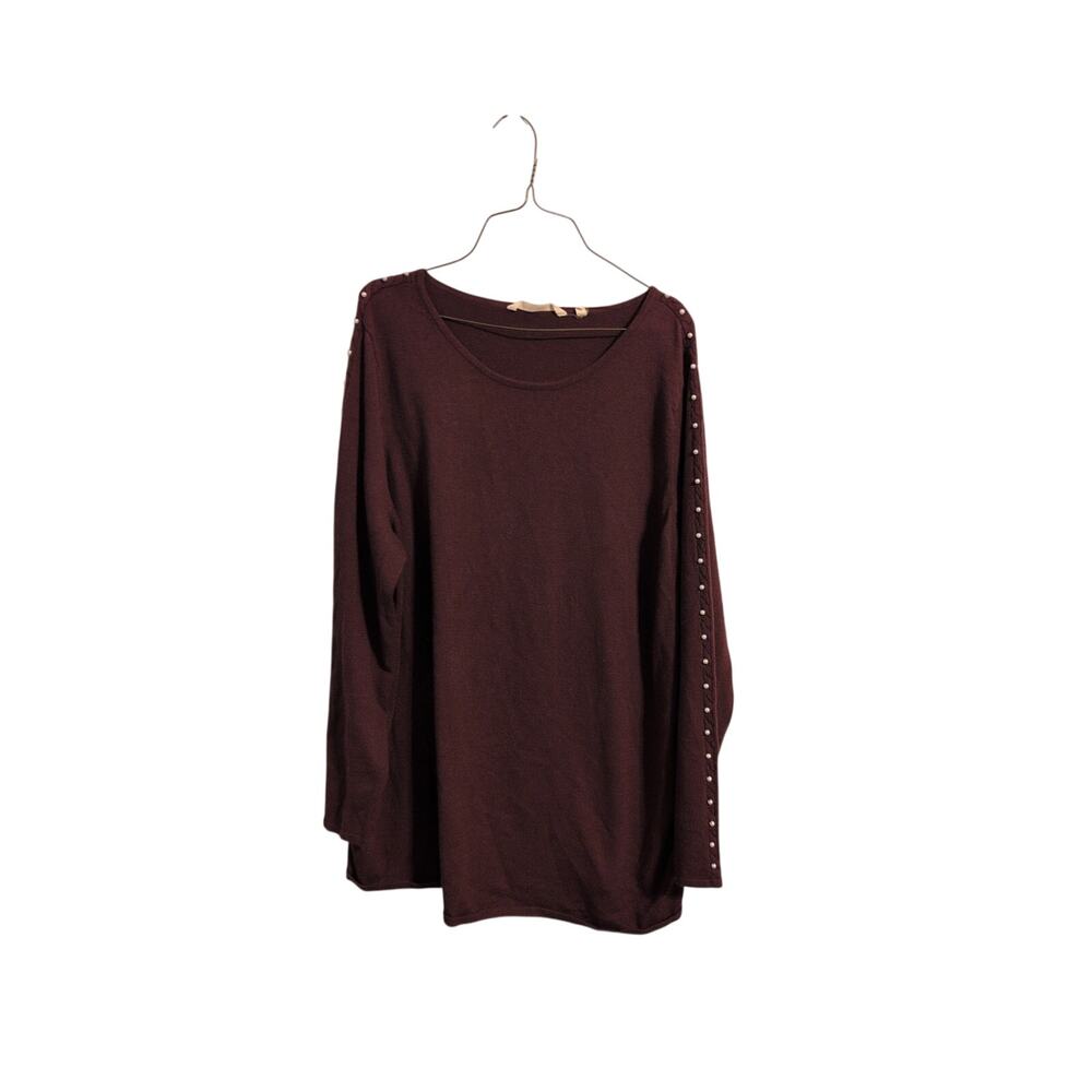 Soft Surroundings Madeline Tunic XL Burgundy Wine Pearl Sleeve Sweater EUC
